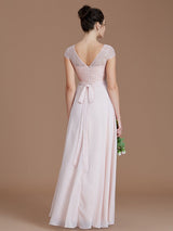 A-Line Charming Bateau Sleeveless Lace Chiffon Bridesmaid Dresses