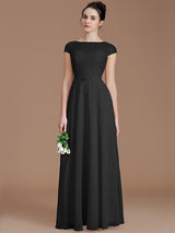 A-Line Charming Bateau Sleeveless Lace Chiffon Bridesmaid Dresses