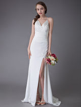 Beach Wedding Dresses Sexy Bridal Dress High Split Ivory Sheath Straps Summer Wedding Gowns