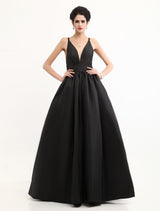 Celebrity Dresses Black Oscar Evening Dress Straps Backless Deep V Taffeta Dress