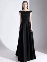 Evening Dress A Line Bateau Neck Satin Fabric Floor Length Formal Party Dresses