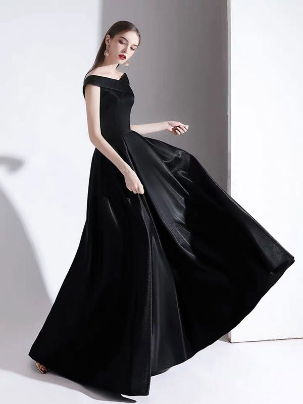 Evening Dress A Line Bateau Neck Satin Fabric Floor Length Formal Party Dresses