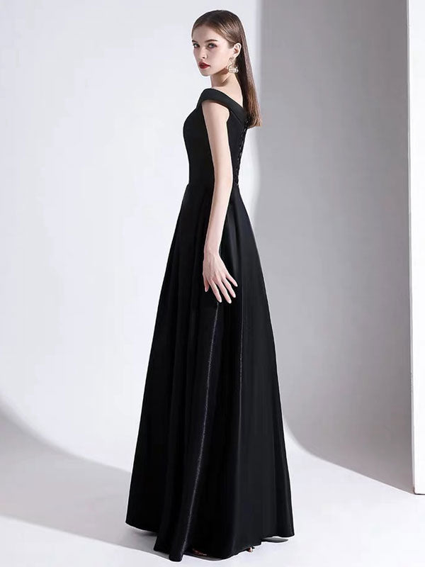 Evening Dress A Line Bateau Neck Satin Fabric Floor Length Formal Party Dresses