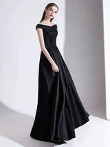 Evening Dress A Line Bateau Neck Satin Fabric Floor Length Formal Party Dresses