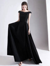 Evening Dress A Line Bateau Neck Satin Fabric Floor Length Formal Party Dresses