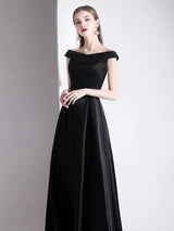 Evening Dress A Line Bateau Neck Satin Fabric Floor Length Formal Party Dresses