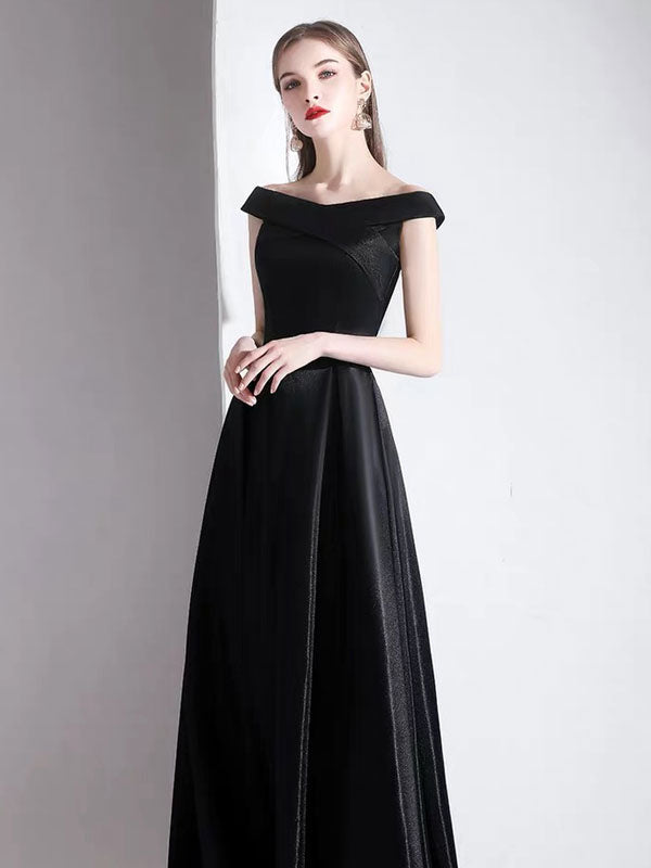 Evening Dress A Line Bateau Neck Satin Fabric Floor Length Formal Party Dresses