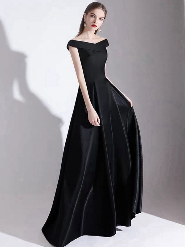 Evening Dress A Line Bateau Neck Satin Fabric Floor Length Formal Party Dresses