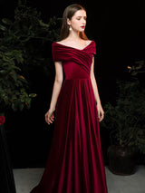 Evening Dress A Line V Neck Matte Satin Floor Length Pleated Social Party Dresses