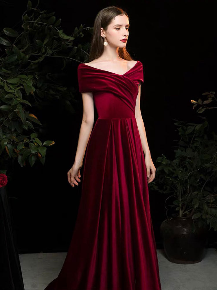 Evening Dress A Line V Neck Matte Satin Floor Length Pleated Social Party Dresses