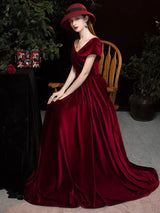 Evening Dress A Line V Neck Matte Satin Floor Length Pleated Social Party Dresses