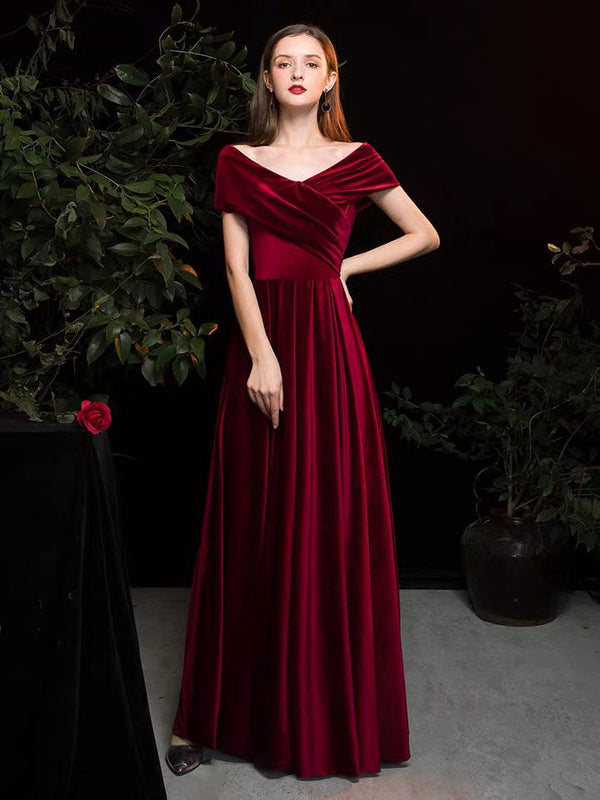 Evening Dress A Line V Neck Matte Satin Floor Length Pleated Social Party Dresses