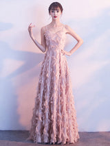 Evening Dresses Blush Pink Long Halter Feathers Sleeveless Floor Length Graduation Dress wedding guest dress