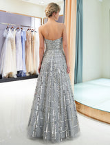 Evening Dresses Long Strapless Sequin Light Grey Floor Length Luxury Women Pageant Dress