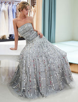 Evening Dresses Long Strapless Sequin Light Grey Floor Length Luxury Women Pageant Dress