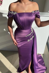 Modern Grape Strapless Off the Shoulder Long Mermaid Evening Prom Dresses-stylesnuggle