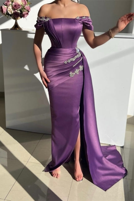 Modern Grape Strapless Off the Shoulder Long Mermaid Evening Prom Dresses-stylesnuggle