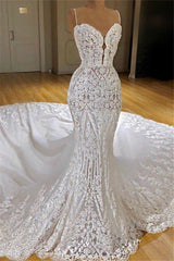 Modern Lace Mermaid Wedding Dresses Spaghetti Straps Appliques Bridal Gowns-stylesnuggle