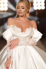 Modern Long Long Off-the-Shoulder Princess Lace Wedding Dresses Online With Long Sleevess-stylesnuggle