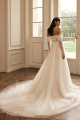 Modern Long Sleevess Long Off-the-Shoulder Wedding Dresses Online Sequined-stylesnuggle