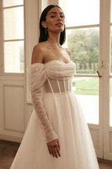 Modern Long Sleevess Long Off-the-Shoulder Wedding Dresses Online Sequined-stylesnuggle