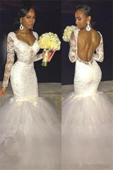 Modern Mermaid Long Sleeve Lace Backless Wedding Dress-stylesnuggle