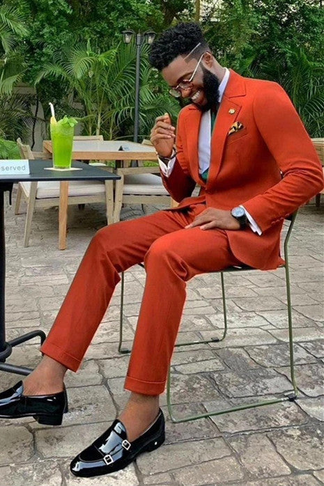 Modern Orange Notched Lapel Best Fit Men's Prom Suits-stylesnuggle