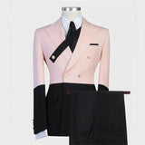 Modern Pink and Black Double Breasted Peaked Lapel Men Suits-stylesnuggle