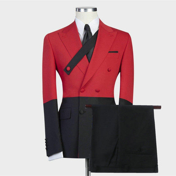 Modern Red Double Breasted Slim Fit Classic Men Suits for Prom-stylesnuggle