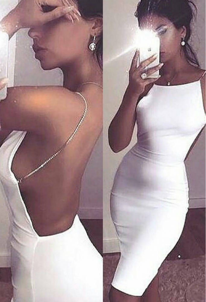 Looking for short prom dresses in white,  Spaghetti-Strap style,  and backless pattern? stylesnuggle has all covered on this Modern Spaghetti-Strap Short Homecoming Dresses Sleeveless White Backless Cocktail Dress.