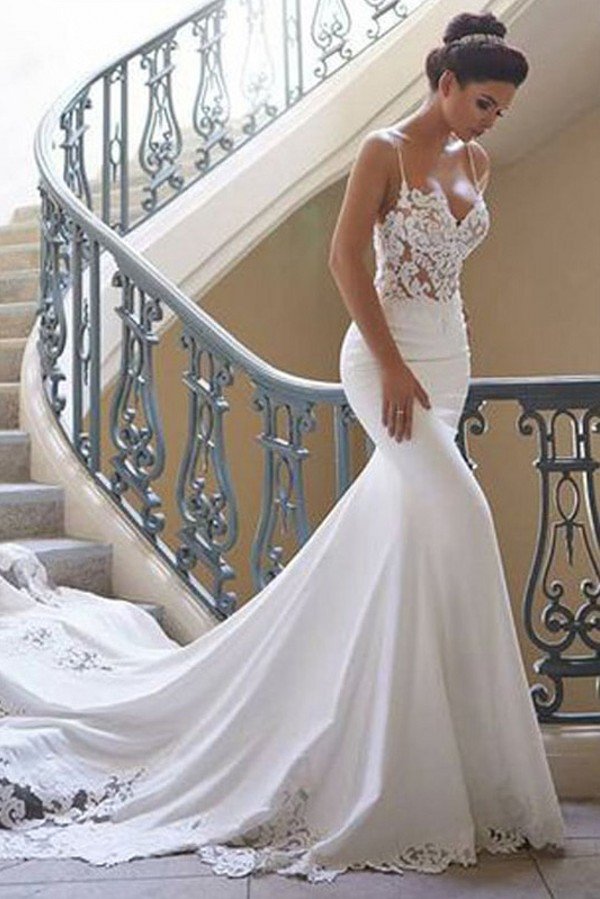 stylesnuggle custom made this Modern Spaghetti Strap Wedding Dress for you. Free shipping and fast delivery worldwide.