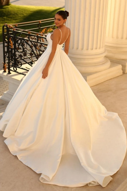 Modern Spaghetti-Straps Sleeveless Ball Gown Wedding Dresses Online-stylesnuggle