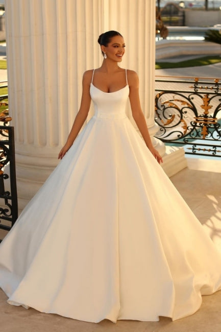 Modern Spaghetti-Straps Sleeveless Ball Gown Wedding Dresses Online-stylesnuggle