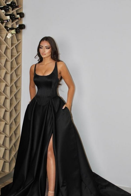 Modern Spaghetti-Straps Sleeveless Long Prom Dress With Front Split-stylesnuggle