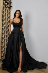 Modern Spaghetti-Straps Sleeveless Long Prom Dress With Front Split-stylesnuggle