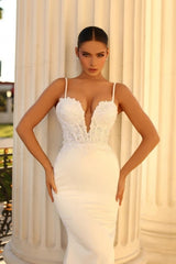 Modern Spaghetti-Straps Sleeveless Mermaid Wedding Dresses Online With Lace-stylesnuggle