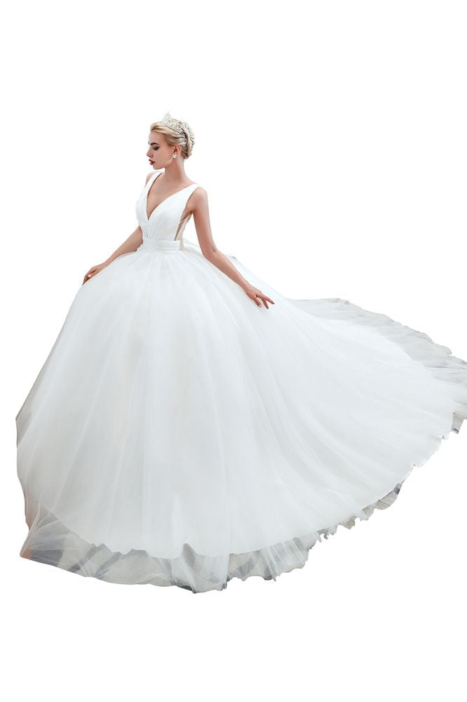 Try this Modern V-neck sleeveless White Princess Spring Wedding Dress to wow your wedding guests with stylesnuggle. Extra coupons to save a lot.