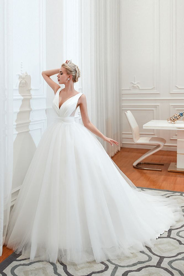 Try this Modern V-neck sleeveless White Princess Spring Wedding Dress to wow your wedding guests with stylesnuggle. Extra coupons to save a lot.