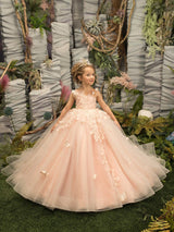 Modest Sleeveless Ball Gown Flower Girls Dress With Appliques-stylesnuggle