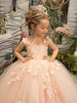 Modest Sleeveless Ball Gown Flower Girls Dress With Appliques-stylesnuggle