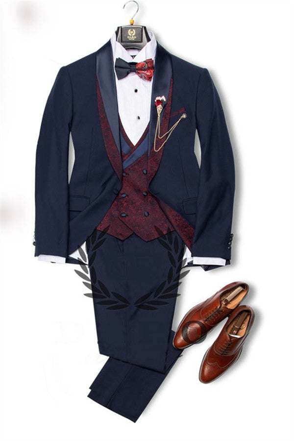 Navy Blue Dress Suits Mens Tuxedo Bridesgroom Suit Dinner Party Fitting Suit-stylesnuggle