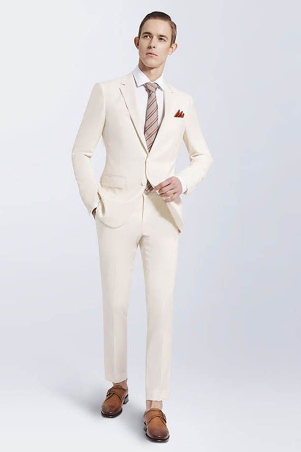 New Arrival Cream Slim Fit Prom Suits Notch Lapel Casual Leisure Suits for Men