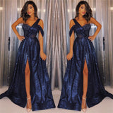 Still not know where to get A-Line Side-Slit Evening Gowns online? stylesnuggle offer you New Arrival Navy Blue One-Shoulder Sequins Prom Dresses at factory price,  fast delivery worldwide.