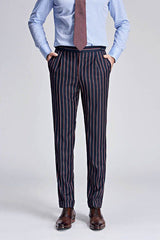 New Arrival Stripes Dark Navy Mens Suits Peak Lapel Three Flap Pockets Suits for Men-stylesnuggle