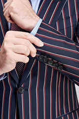 New Arrival Stripes Dark Navy Mens Suits Peak Lapel Three Flap Pockets Suits for Men-stylesnuggle