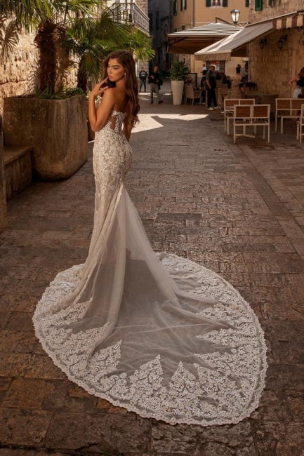 New Arrival sweetheart sleeveless mermaid lace Wedding Dresses-stylesnuggle