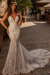 New Arrival sweetheart sleeveless mermaid lace Wedding Dresses-stylesnuggle