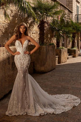 New Arrival sweetheart sleeveless mermaid lace Wedding Dresses-stylesnuggle