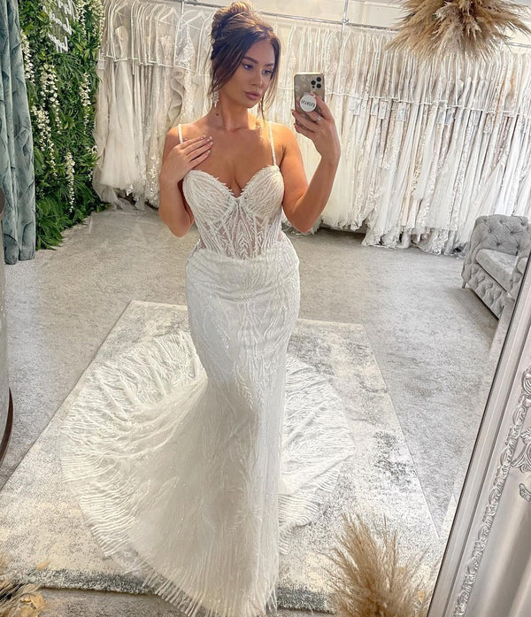 New Arrival Sweetheart Sleeveless Spaghetti Straps Mermaid Wedding Dress-stylesnuggle