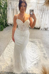 New Arrival Sweetheart Sleeveless Spaghetti Straps Mermaid Wedding Dress-stylesnuggle